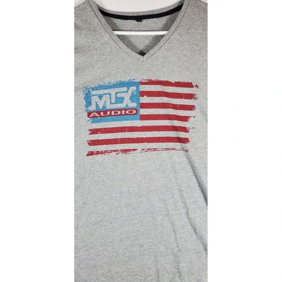 MTX Audio‎ American Flag V Neck T Shirt Gray XL Mens Womens Graphic Tee - Picture 7 of 7